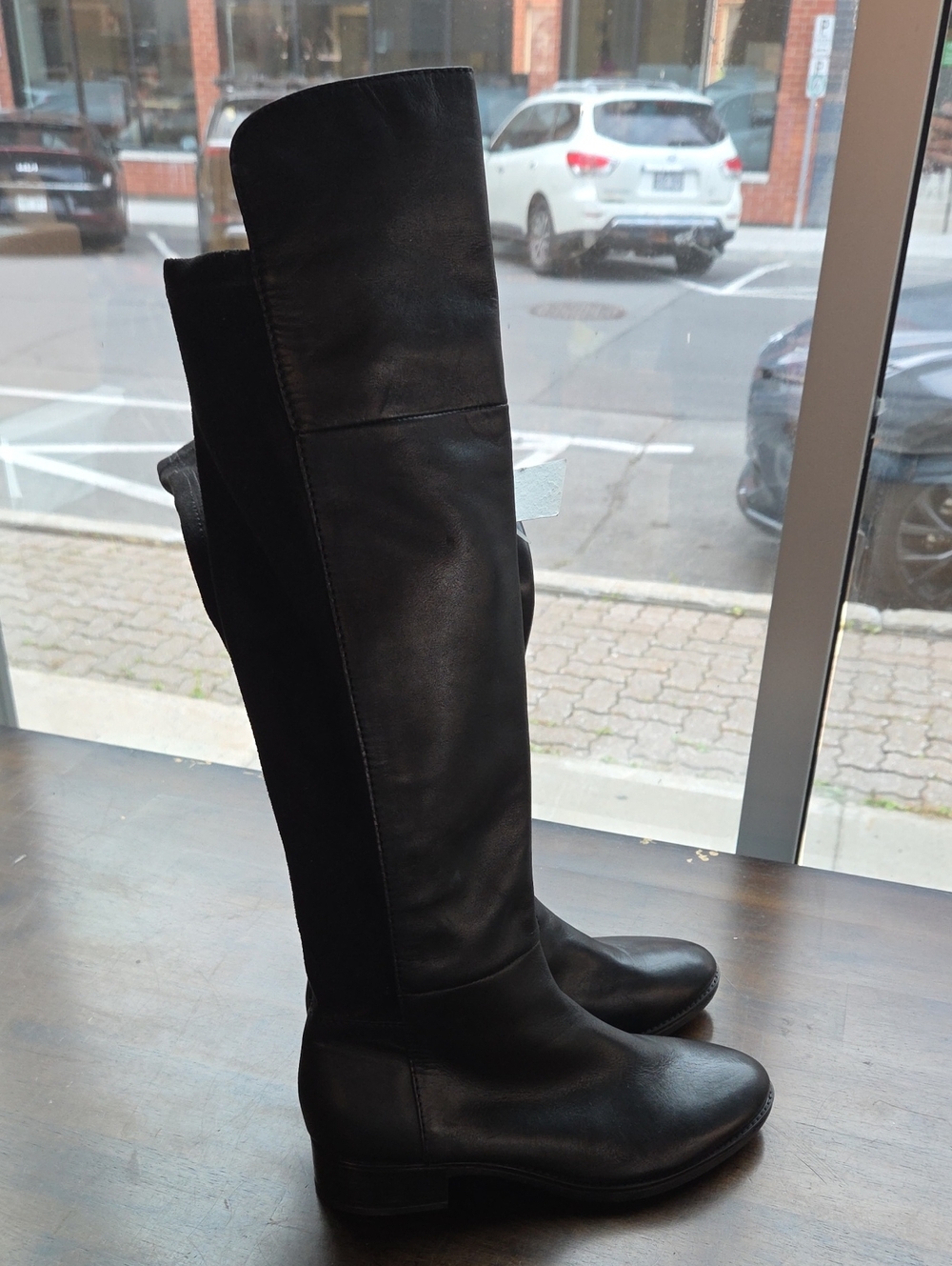 Geox Size EU 38 US 8 Classic Black Over-the-Knee Leather And Suede Boots NEW